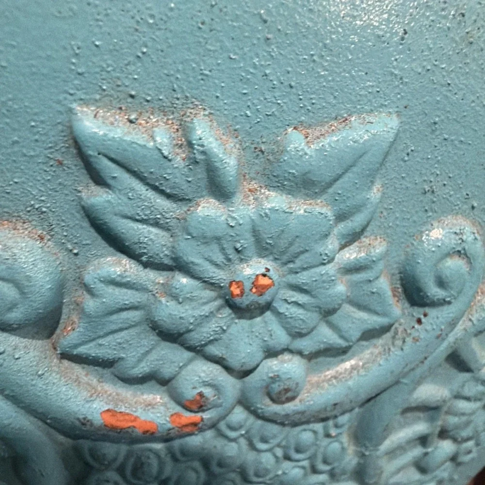 Turquoise Floral Basket Planter Cachepot Vase Cottage Decor 8